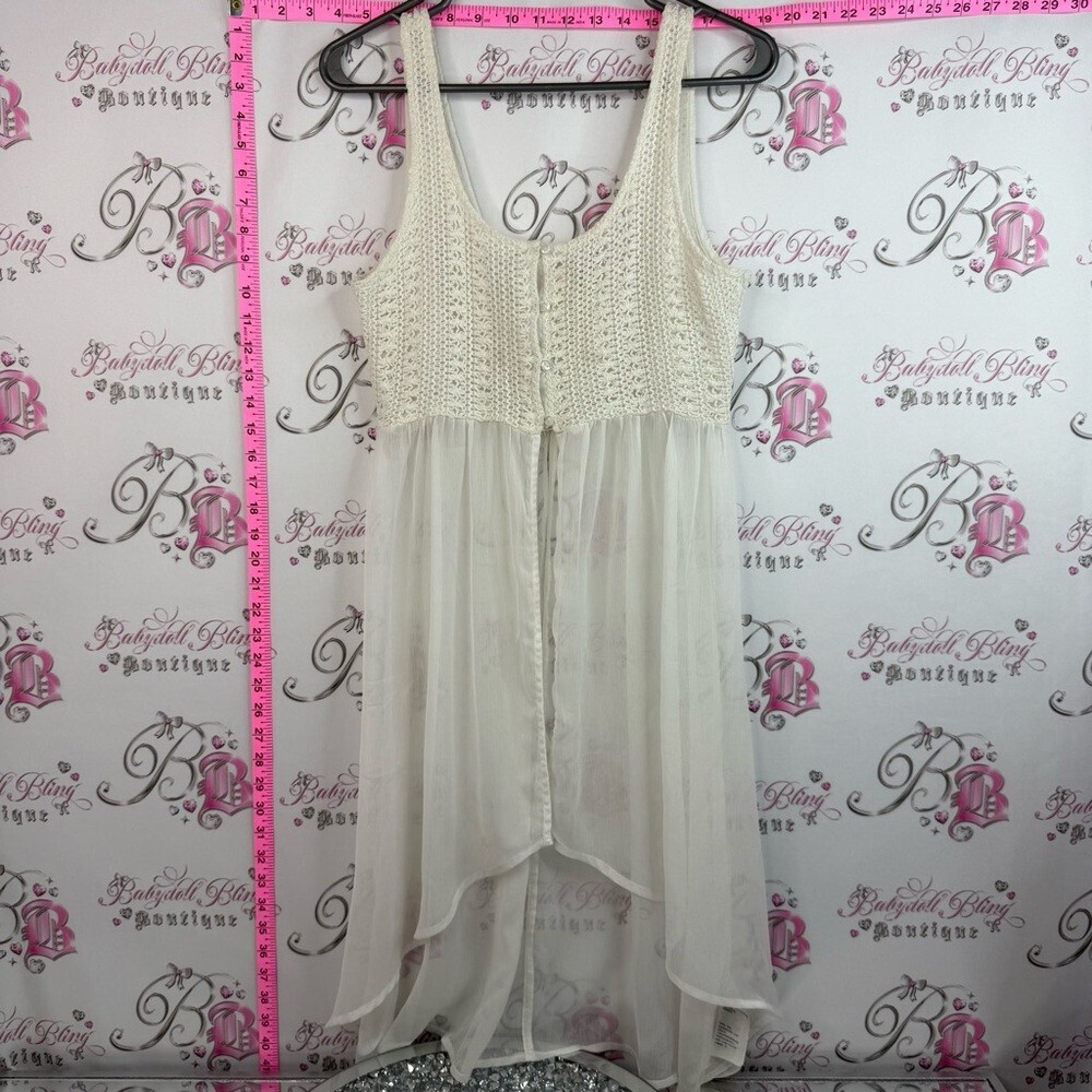 Hollister tank top long style button up Cream Crochet Bodice Sheer Tank Dress
